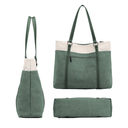 Women Tote Bag for Work Travel Canvas Laptop Handbag Shoulder Bag Green