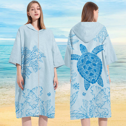 Unisex Hooded Towel Poncho Swim Parka for Adults - Coral Turtle