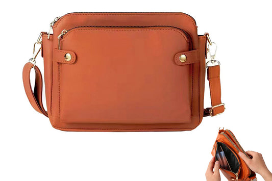Soft Trendy Three Layer PU Leather Crossbody Purse Shoulder Bag Handbags-Brown