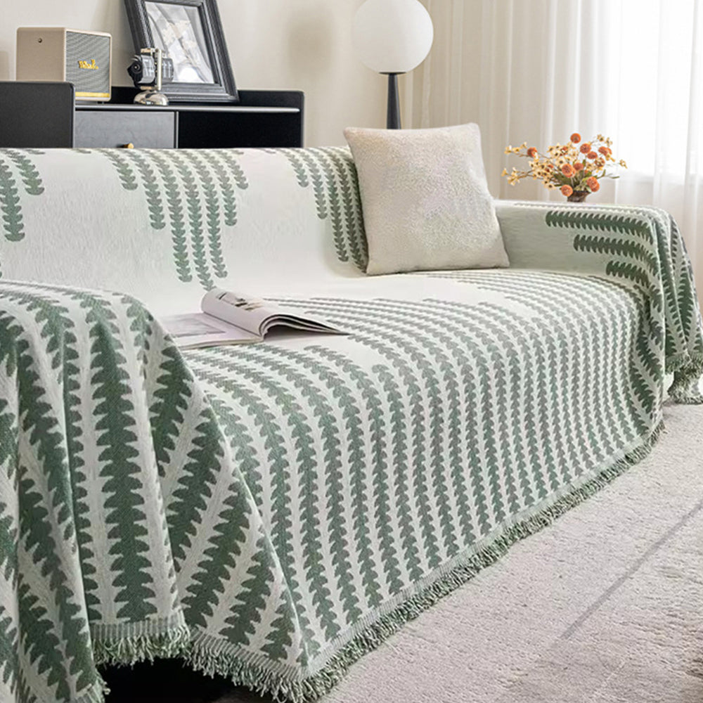 Reversible Sofa Couch Cover Boho Chenille Blanket Green