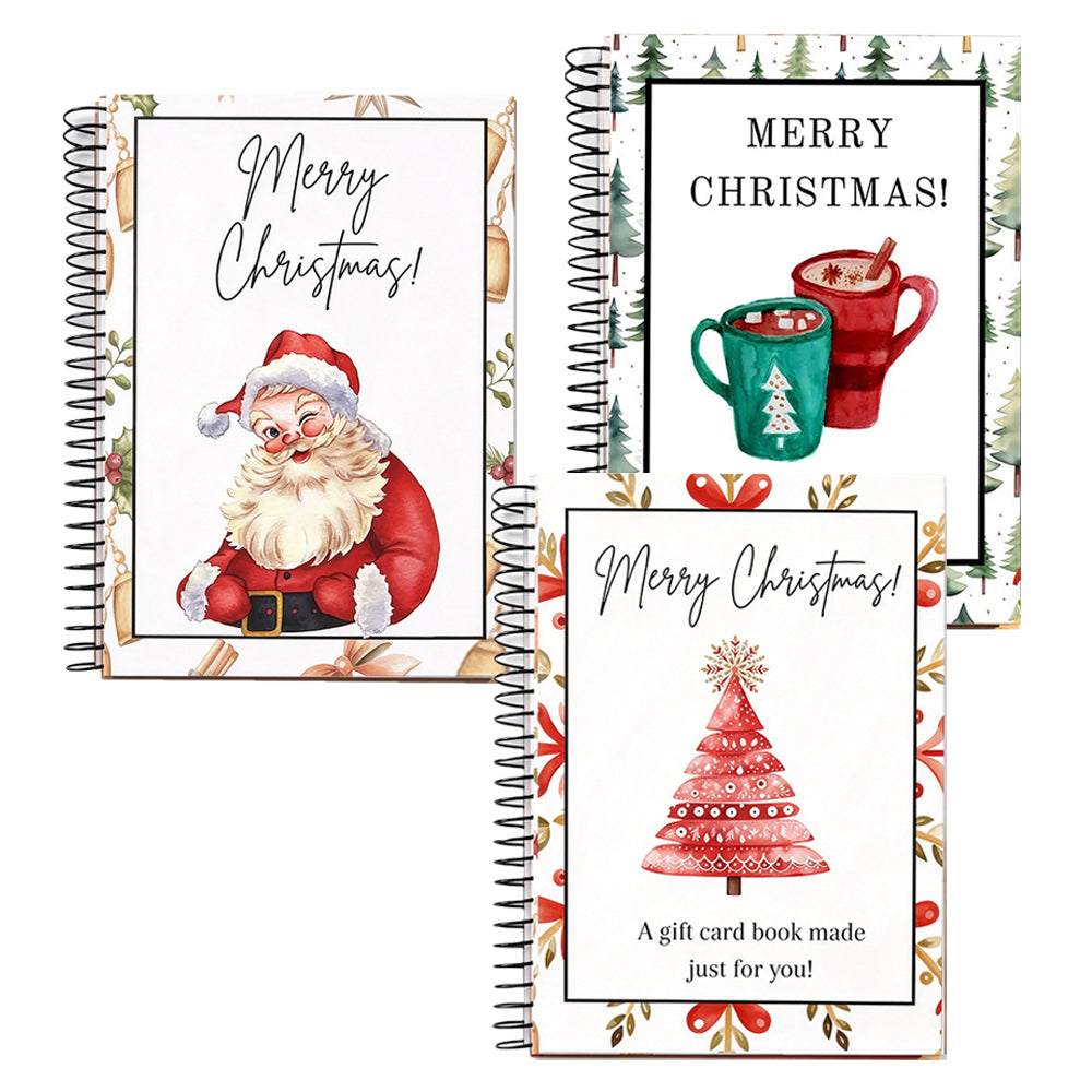 3 Packs Christmas Gift Card Book Spiral Bound Gift Card Holder Notebook A5