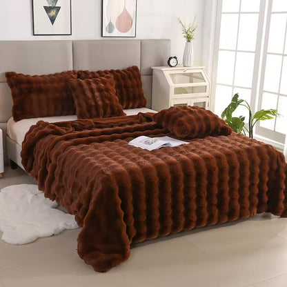 Soft Faux Fur Throw Blanket Decorative Cozy Blanket Reversible Puffy Winter Warm Blanket Brown