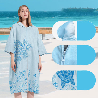 Unisex Hooded Towel Poncho Swim Parka for Adults - Coral Turtle