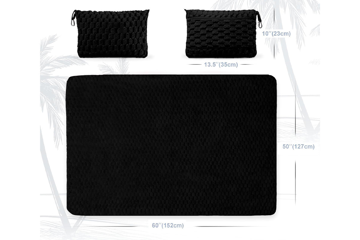 2 in 1 Jacquard Travel Pillow and Blanket Set Packable Travel Blanket for Airplane Car -Black