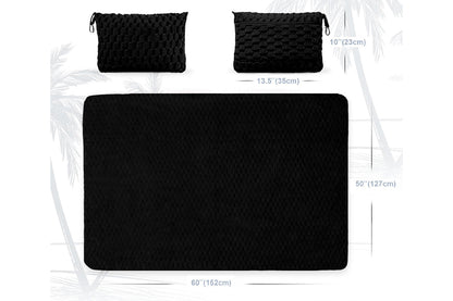 2 in 1 Jacquard Travel Pillow and Blanket Set Packable Travel Blanket for Airplane Car -Black
