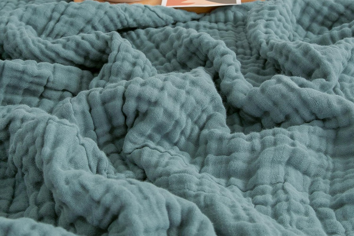 Cotton Muslin Blanket Breathable Soft Muslin Throw Blanket for Adults -Green
