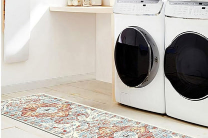 2Pcs Boho Anti-Fatigue Kitchen Mats Non-Slip Cushioned for Kitchen Sink Laundry -Blue