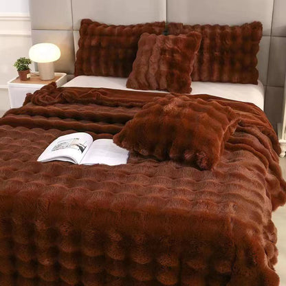 Soft Faux Fur Throw Blanket Decorative Cozy Blanket Reversible Puffy Winter Warm Blanket Brown