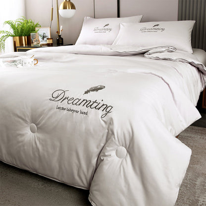 4 Pieces Set Summer Cool Feeling Bedding Set Air Conditioning Comfy Comforter Pillowcase Bed Sheet Light Grey