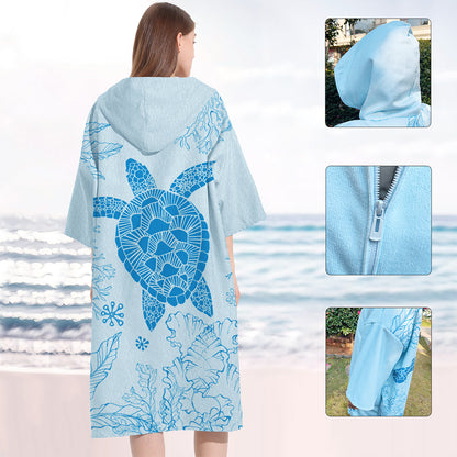 Unisex Hooded Towel Poncho Swim Parka for Adults - Coral Turtle