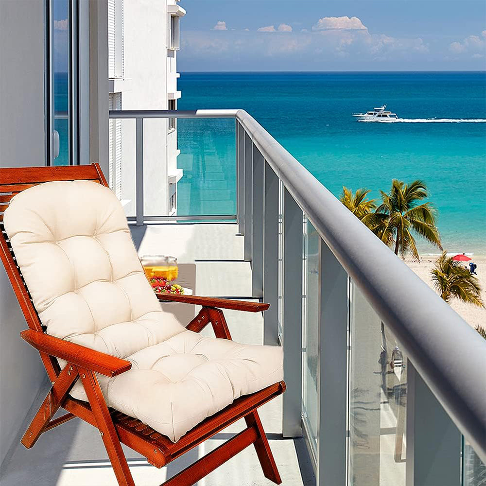 Patio Adirondack Chair Cushion High Back Rocking Chair Seat Pad with Ties Beige