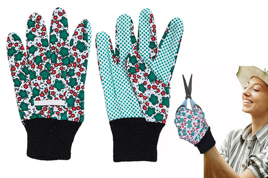 Polyester Floral Gardening Gloves Soft Breathable Yard Work Glove-Deep Green