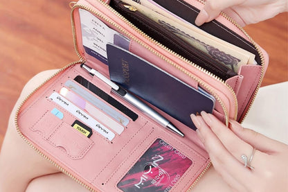 RFID Blocking Passport Wallet PU Document Organizer with Wristlet for Women -Pink