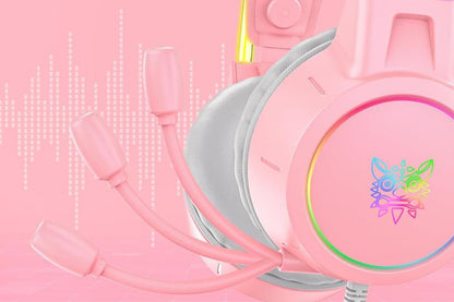 Gaming Headset with Detachable Cat Ears Wired Over LED Ear Headphones with Mic for PC Laptop PS4 PS5 Xbox Switch -Pink