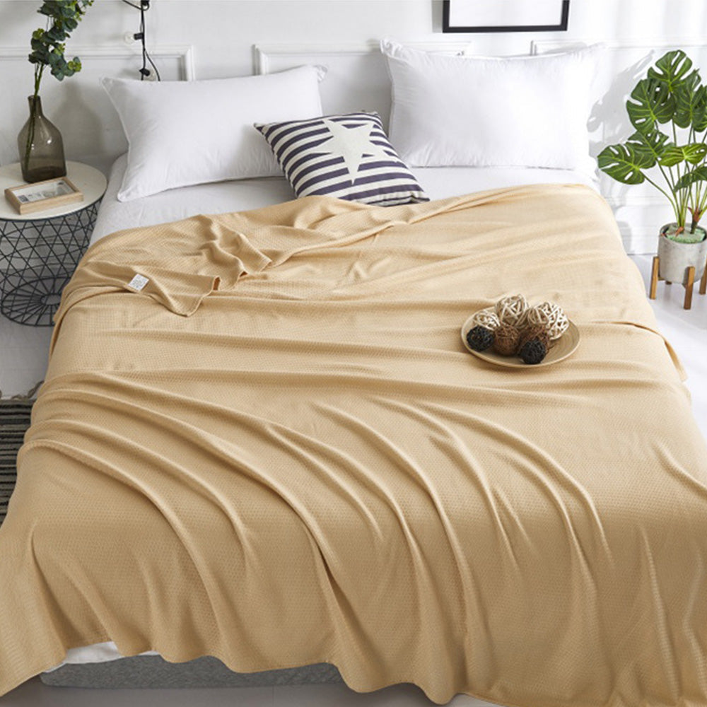Breathable Summer Blanket Waffle Throw Blanket Air Conditioning Blanket Camel