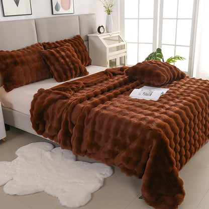 Soft Faux Fur Throw Blanket Decorative Cozy Blanket Reversible Puffy Winter Warm Blanket Brown