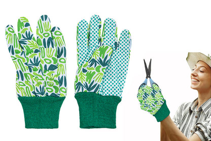 Polyester Floral Gardening Gloves Soft Breathable Yard Work Glove-Light Green