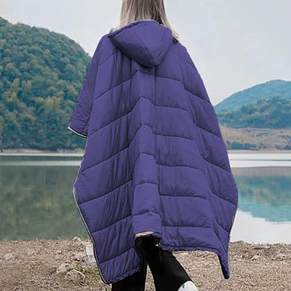 Camping Warm Cloak Cape Poncho Sleeping Bag Wearable Hooded Blanket for Hiking Fishing Outdoor Sport Navy Blue