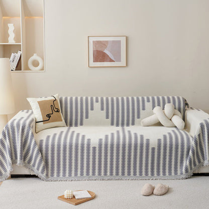 Reversible Sofa Couch Cover Boho Chenille Blanket Gray