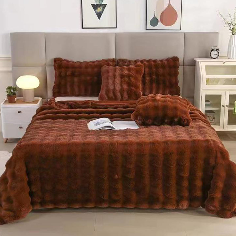 Soft Faux Fur Throw Blanket Decorative Cozy Blanket Reversible Puffy Winter Warm Blanket Brown