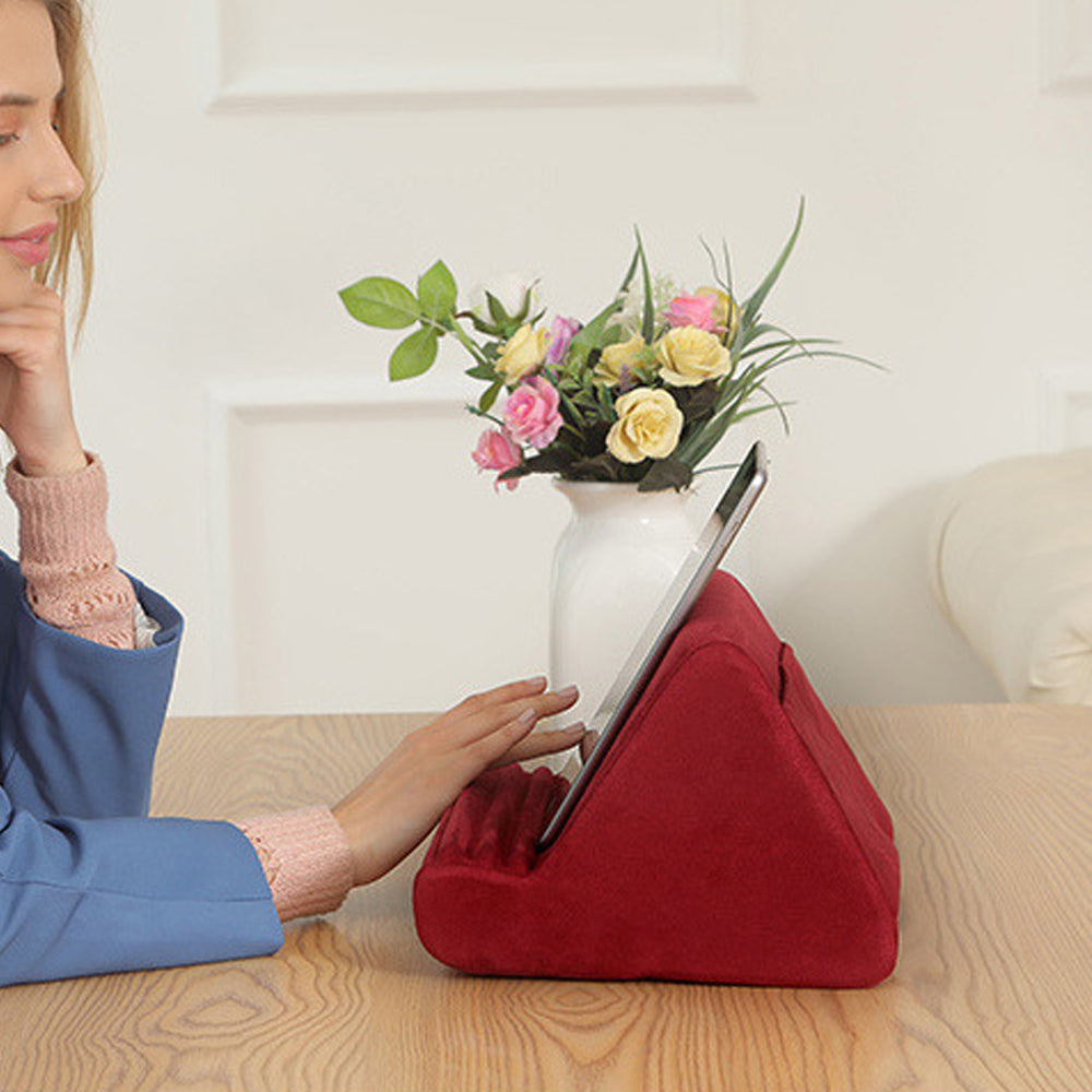 Multi-Angle Tablet Holder Compatible with iPads Lazy Holder Stand for Bed and Desk with 2 Pockets Wine Red