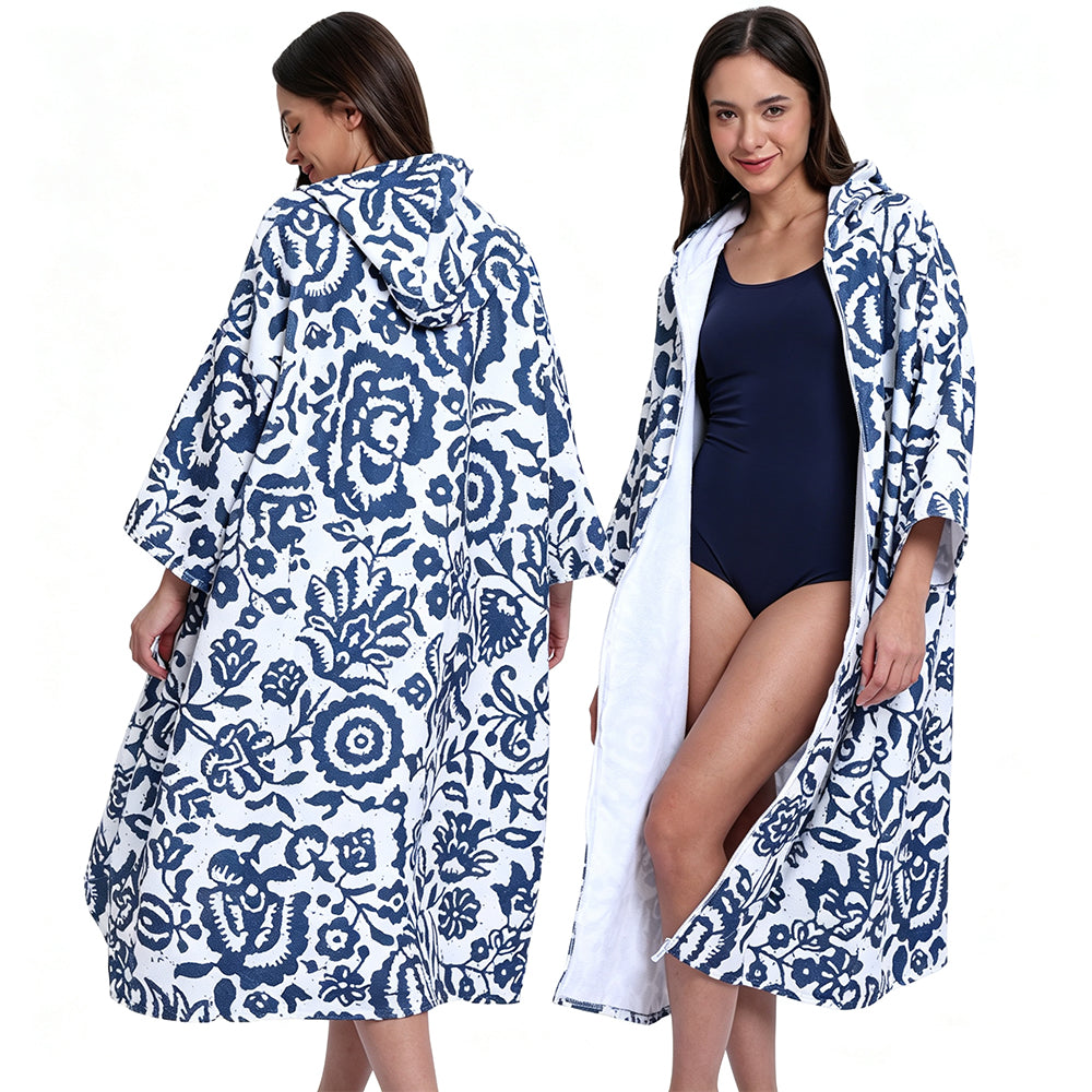Unisex Hooded Towel Poncho Swim Parka for Adults - Floral