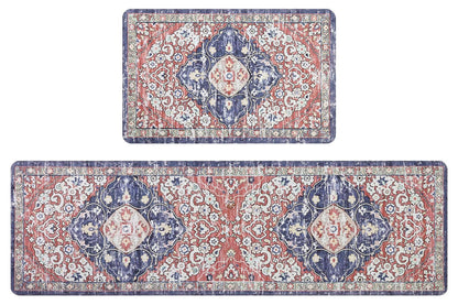 2Pcs Boho Anti-Fatigue Kitchen Mats Non-Slip Cushioned for Kitchen Sink Laundry -Red