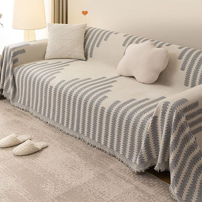 Reversible Sofa Couch Cover Boho Chenille Blanket Gray