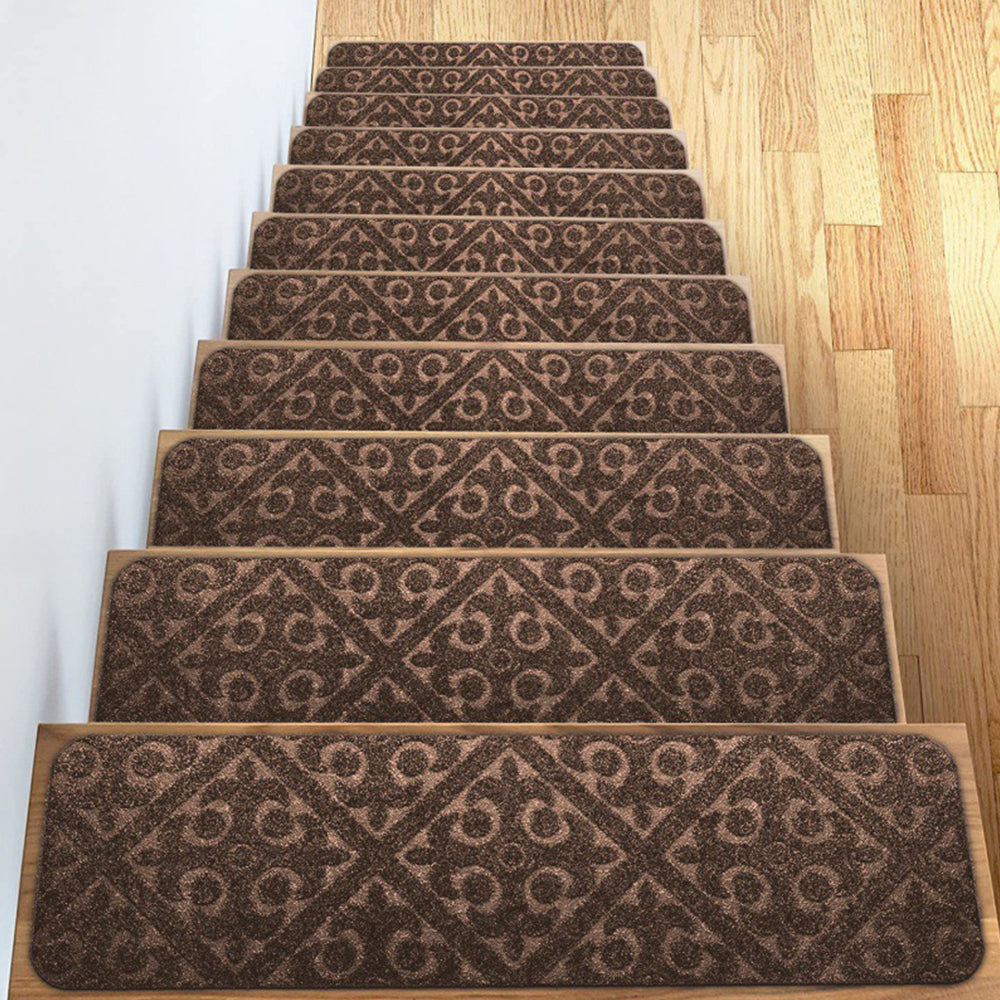 8Pcs Self-adhesive Cling Non Slip Carpet Stair Treads - Brown