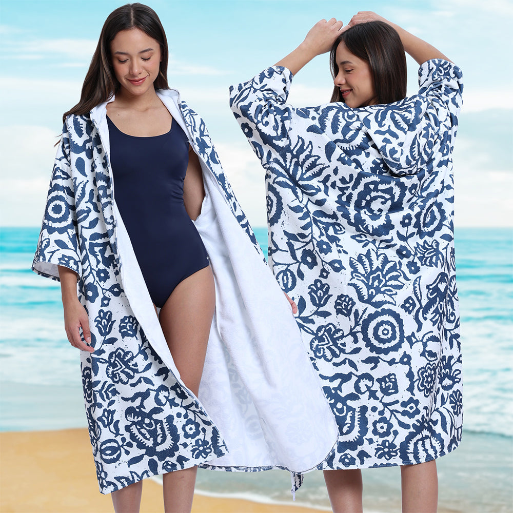 Unisex Hooded Towel Poncho Swim Parka for Adults - Floral