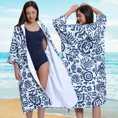 Unisex Hooded Towel Poncho Swim Parka for Adults - Floral