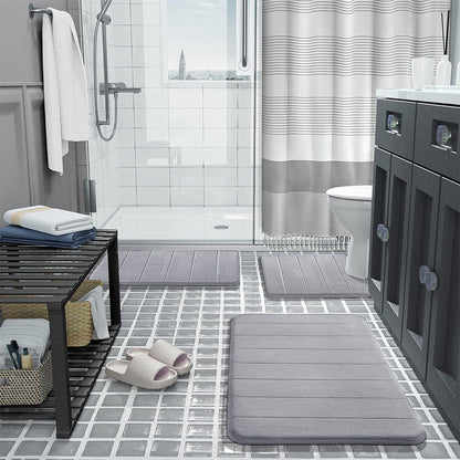 3 Pieces Set Water Absorption Bathroom Floor Mats Non-Slip Bath Mats Light Gray