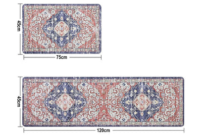2Pcs Boho Anti-Fatigue Kitchen Mats Non-Slip Cushioned for Kitchen Sink Laundry -Red