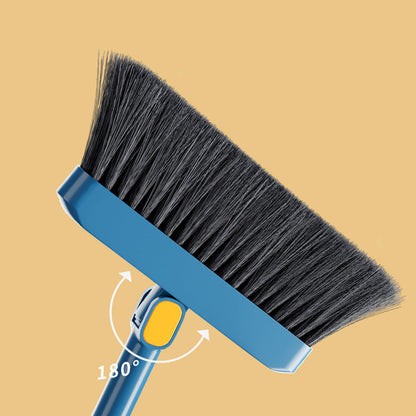 180-Degree Rotating Broom and Foldable Standing Dustpan Set with Scraper for Home Office Blue