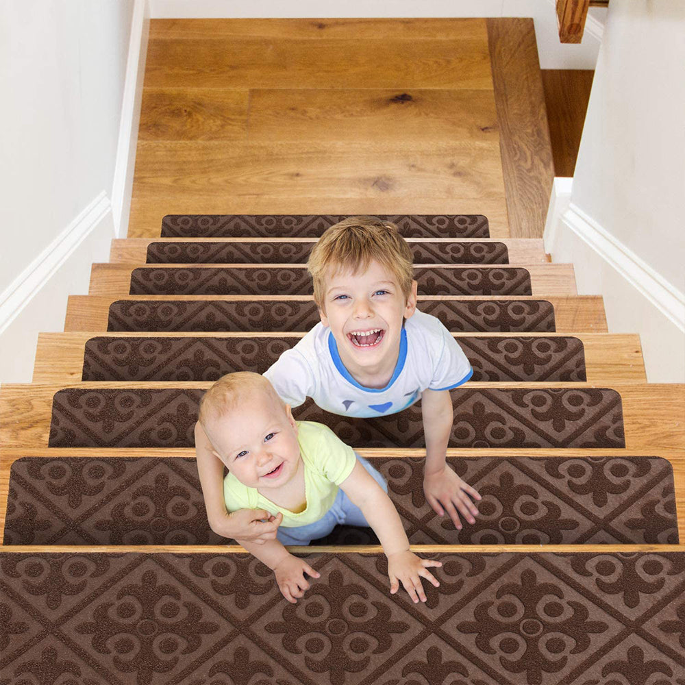 8Pcs Self-adhesive Cling Non Slip Carpet Stair Treads - Brown
