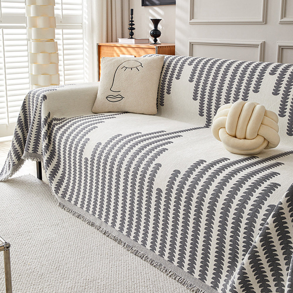 Reversible Sofa Couch Cover Boho Chenille Blanket Gray