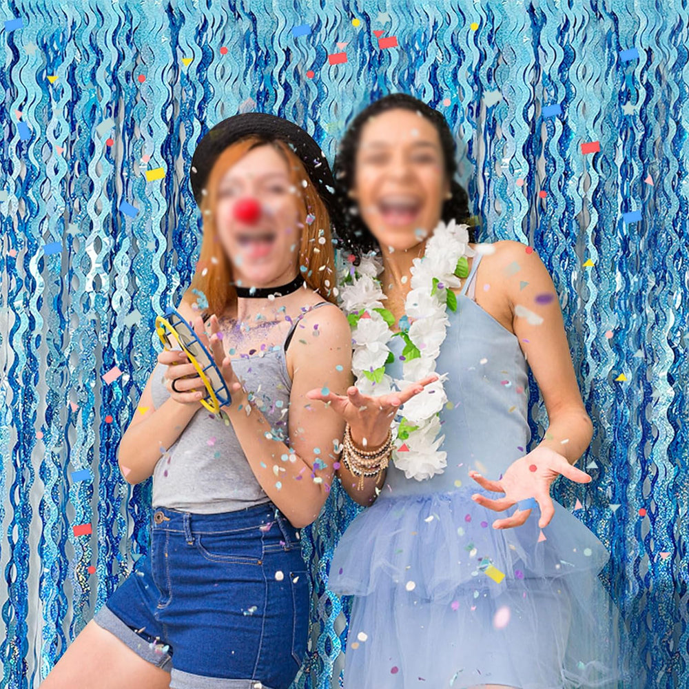 4 Piece Fringe Curtains Shiny PET Streamer Party Backdrop - Blue