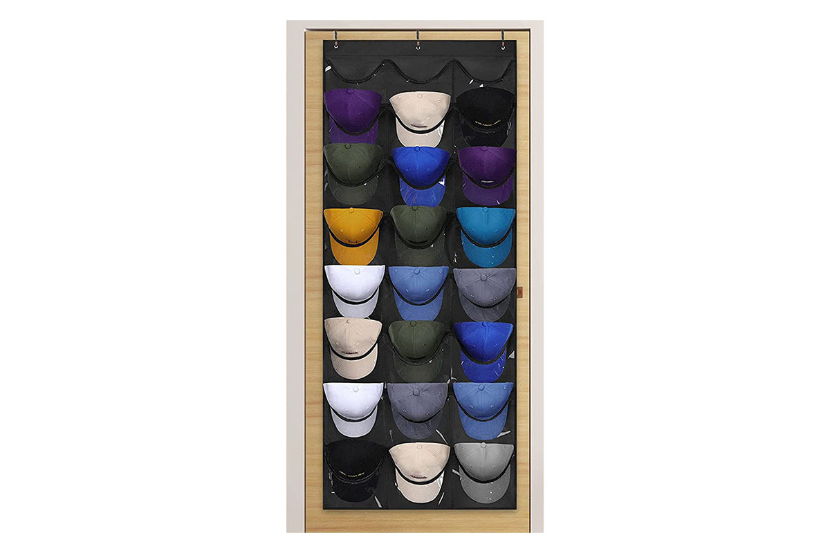Baseball Hat Rack 24 Pocket For Wall Or Over The Door Cap Organizer-Black