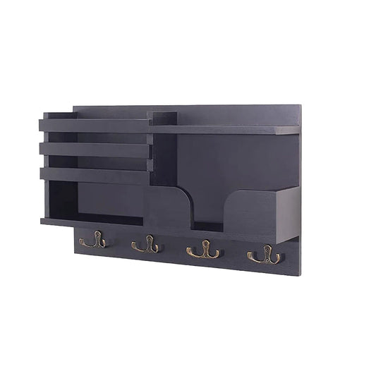 Multi-Purpose Key and Mail Holder Wall Mount Mail Organizer with 4 Hooks Black