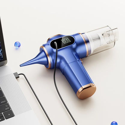 Cordless Desktop and Car Vacuum Cleaner with Blow & Suction Functions and Digital Display-Blue