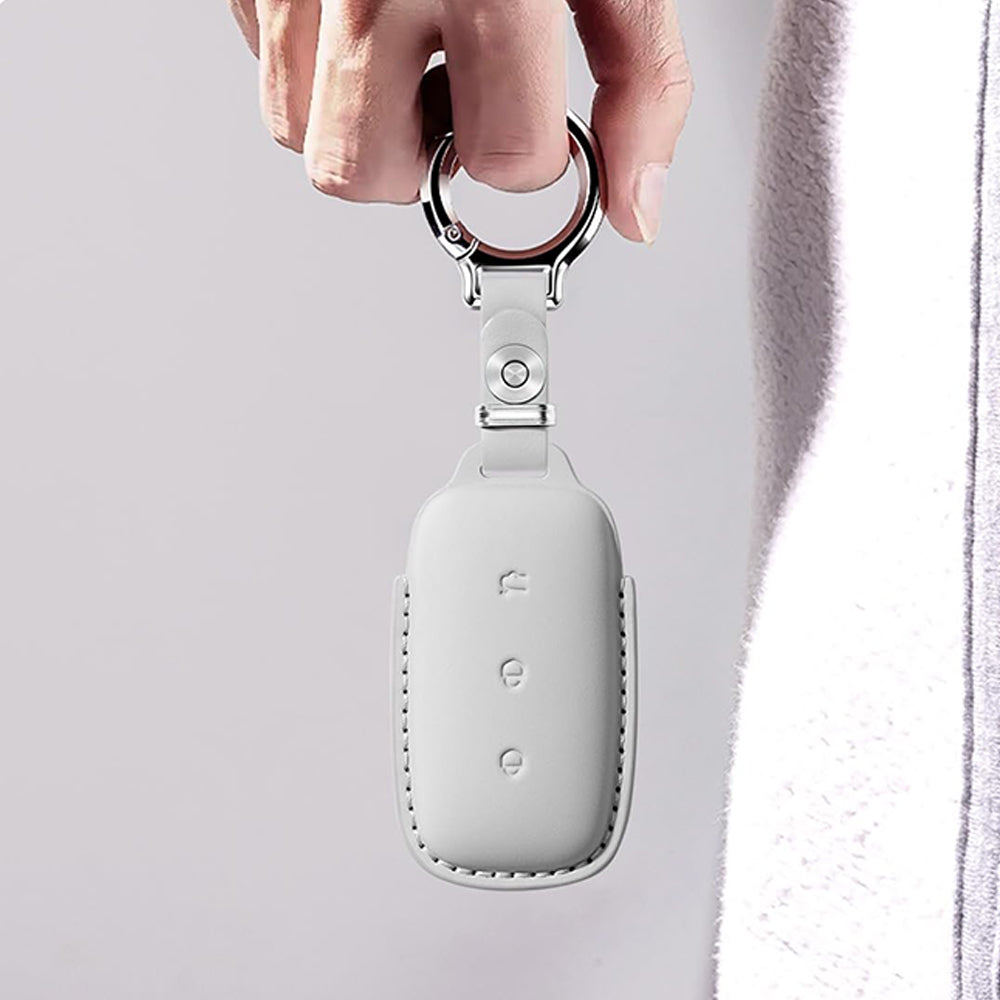 Leather Key Fob Cover Fit for Geely Galaxy E5 EX5 - Grey