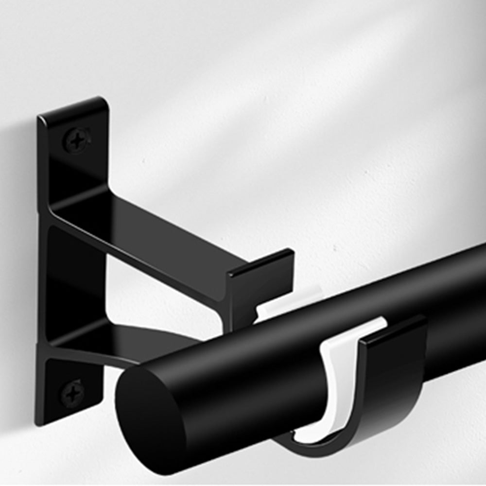 2 Piece Metal Support Curtain Rod Pole - Black