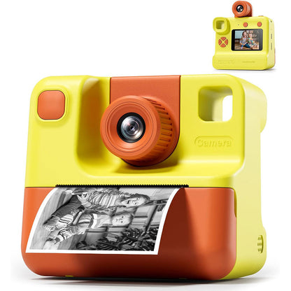 1080P Kids Instant Print Camera Digital Video Cameras with Print Papers and 32GB TF Card Yellow