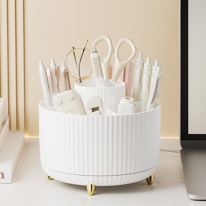 360 Degree Rotating Desk Organizer with 4 Slots For Pencil and Pen Holder-White