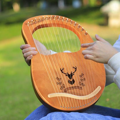 Lyre Harp 16 Metal Strings Mahogany Body Lyra Harp Musical Instrument with Turning Wrench Picks Digital Note Sticker