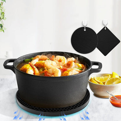 4Pcs Multipurpose Silicone Trivet Mats Heat Resistant Pot Holder Pads for Kitchen Black