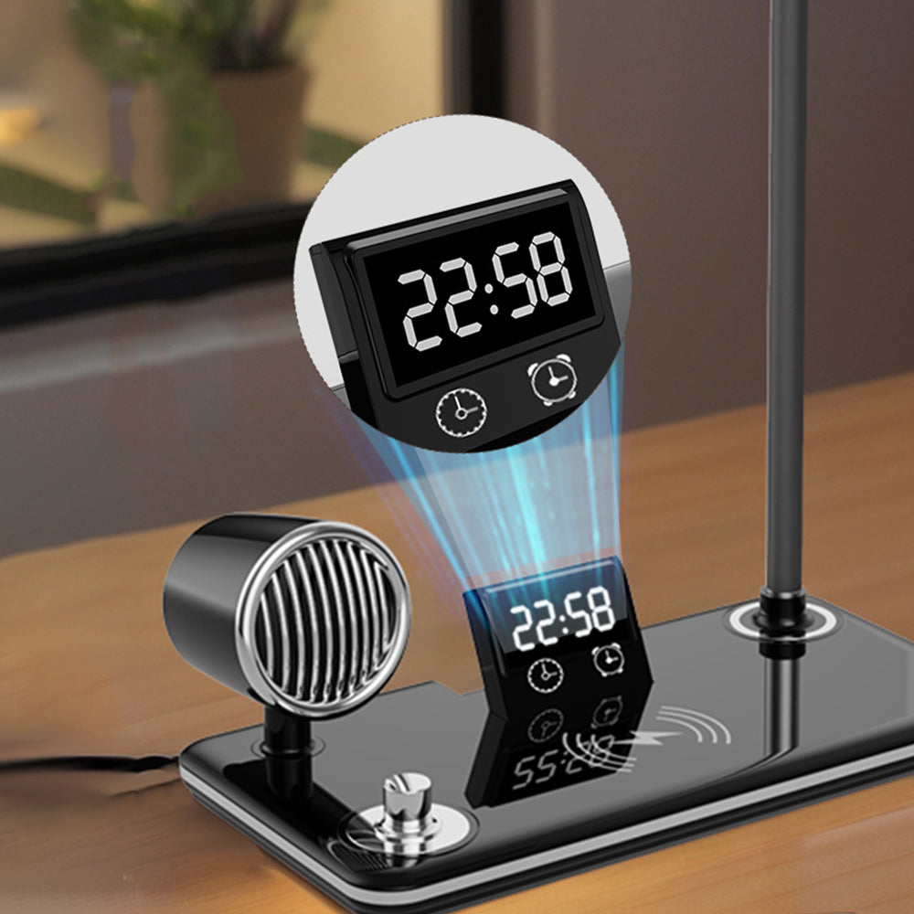 4 in 1 LED Desk Lamp with Wireless Charger Bluetooth Speaker and Alarm Clock-Black
