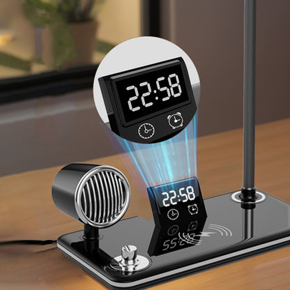 4 in 1 LED Desk Lamp with Wireless Charger Bluetooth Speaker and Alarm Clock-Black