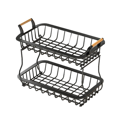 2-Tier Countertop Fruit Basket with Handles Detachable Metal Rack Organizer for Bread Vegetable Fruits