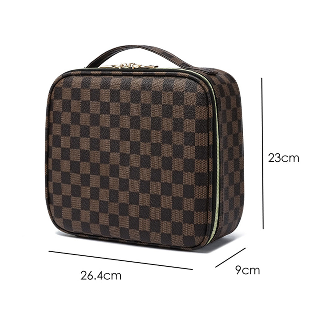 Checkered Travel Makeup Bag Adjustable Partition Cosmetic & Toiletry Organizer